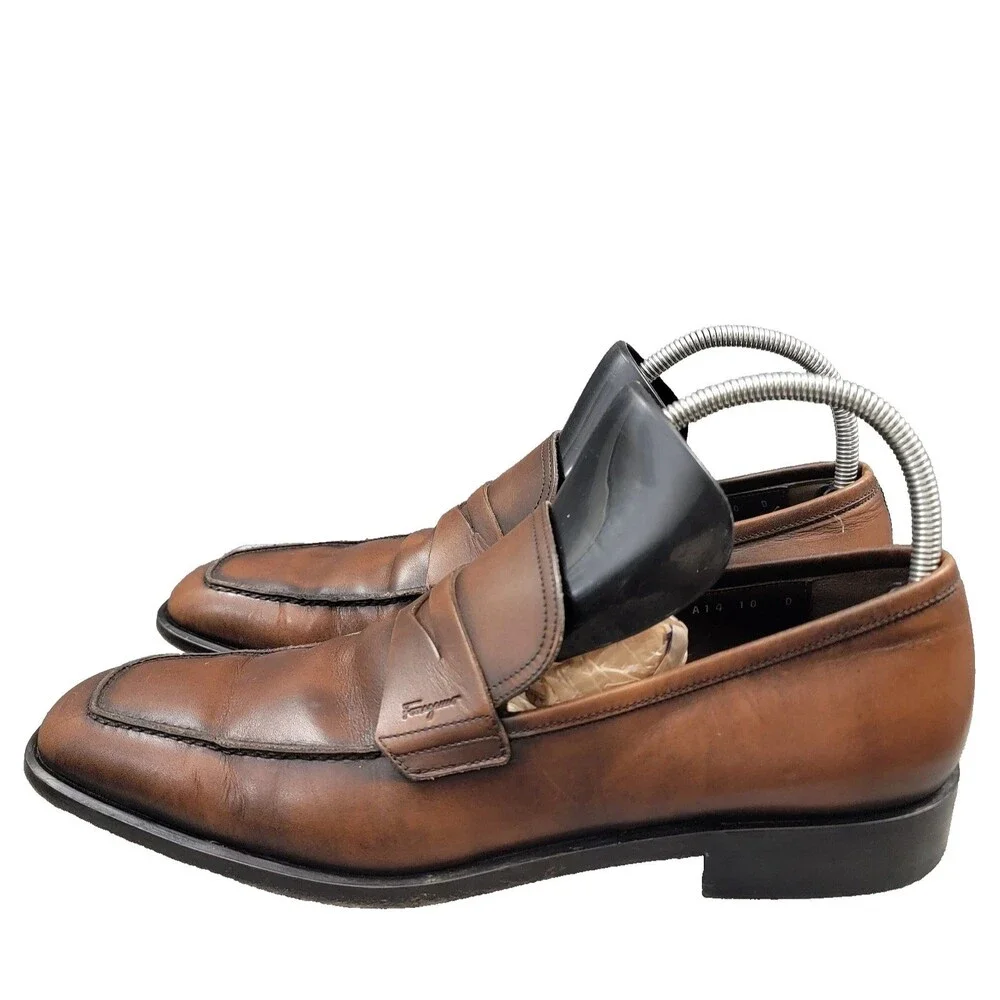 Salvatore Ferragamo Studio Penny Loafers Brown Leather Slip-On SZ 10 D